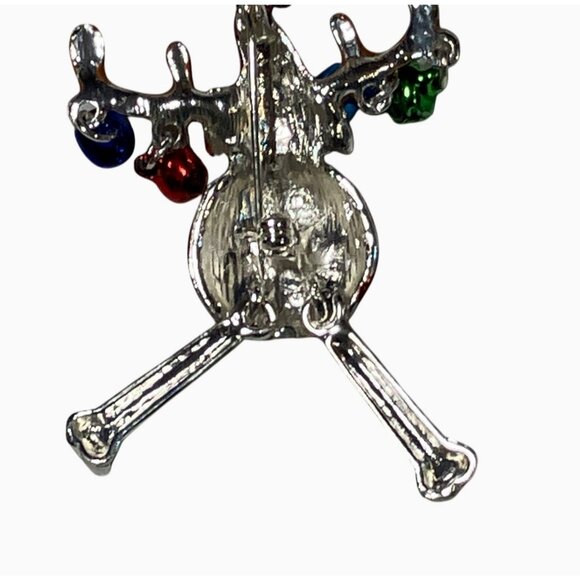 Festive Reindeer Brooch Pin With Colorful Jingle Bells and Santa Hat Design - Picture 6 of 6